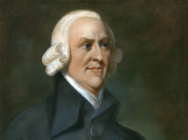 Adam Smith, filósofo moral e economista escocês, em representação baseada no chamado Muir portrait. Muito antes de ser reduzido à ideia da “mão invisível”, Smith escreveu sobre simpatia, justiça, comércio e as instituições necessárias ao funcionamento da sociedade. Reprodução: Wikimedia Commons — domínio público.