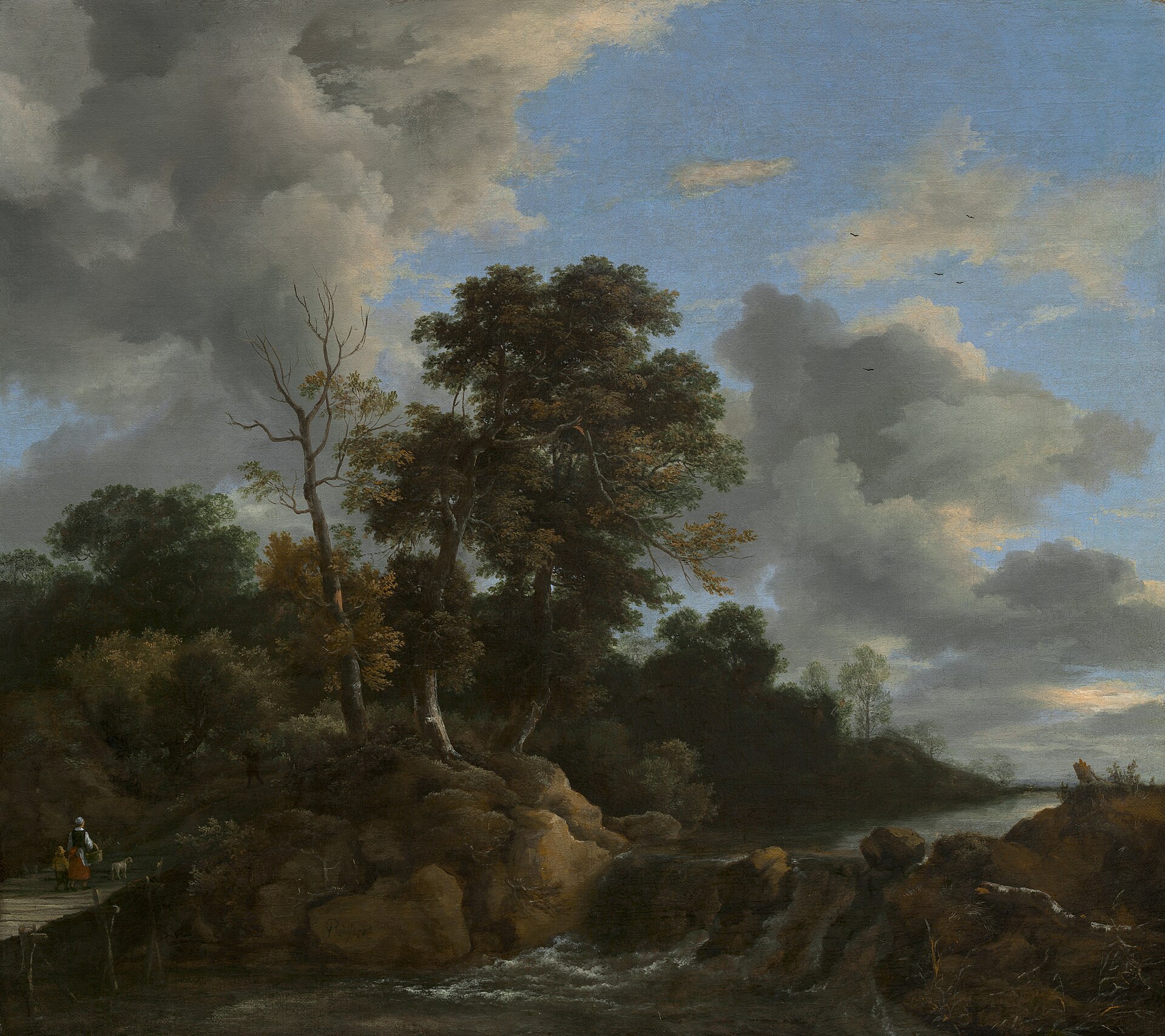 Paisagem de Jacob van Ruisdael, c. 1670. No pensamento de Spinoza, Deus não está separado da natureza: tudo aquilo que existe participa de uma única realidade infinita. Reprodução: National Gallery of Art/Wikimedia Commons — CC0.
